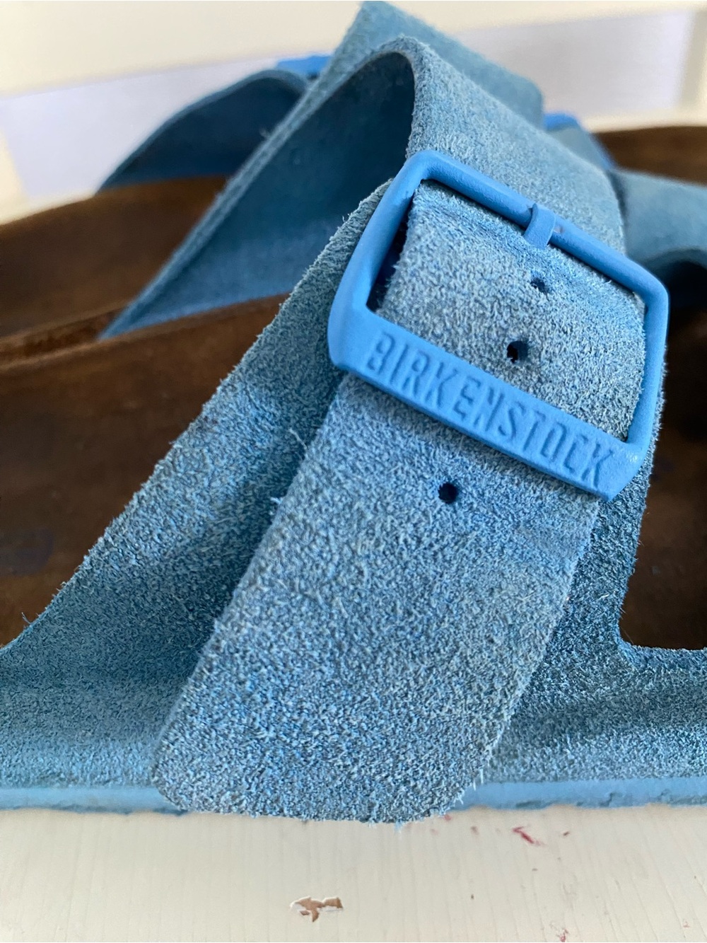 Birkenstock Arizona Two-Strap Suede Softbed Sandals in Blue - Picture 5 of 10
